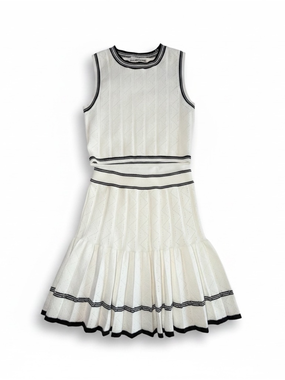 Willow & Wind Knit Tennis Set White Crop Top Pleated Skirt Matching Set